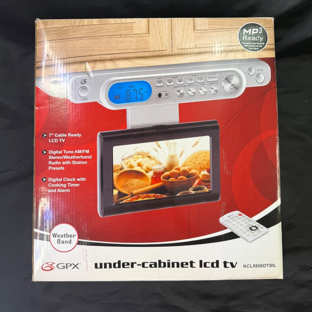 GPX Under-Cabinet 7" LCD TV Radio Weatherband KCL8806DTSIL Silver New Open Box